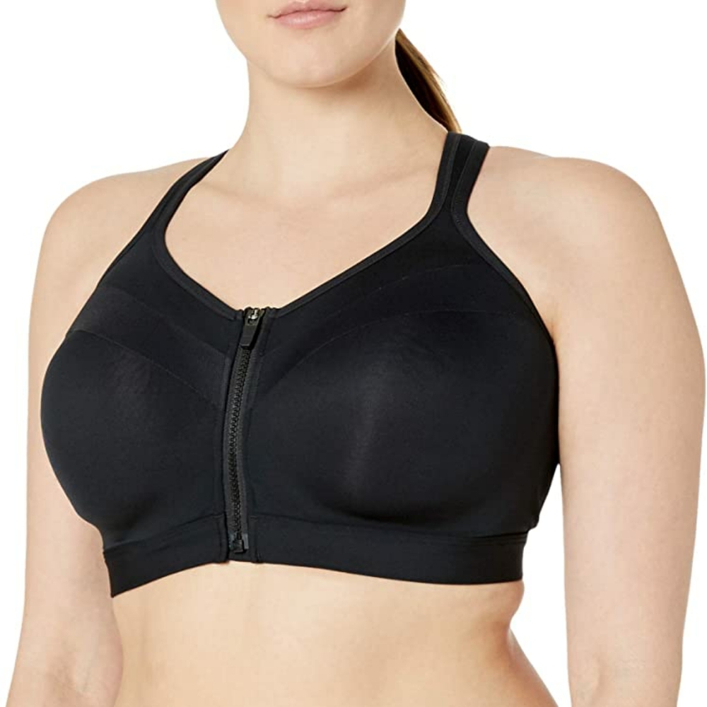 CORE 10 BLACK FRONT ZIP SPORTS BRA 44F